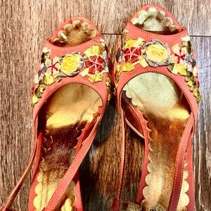 Vintage Rose Pink Silk Italian Moschino Heels with Silk Embroidery